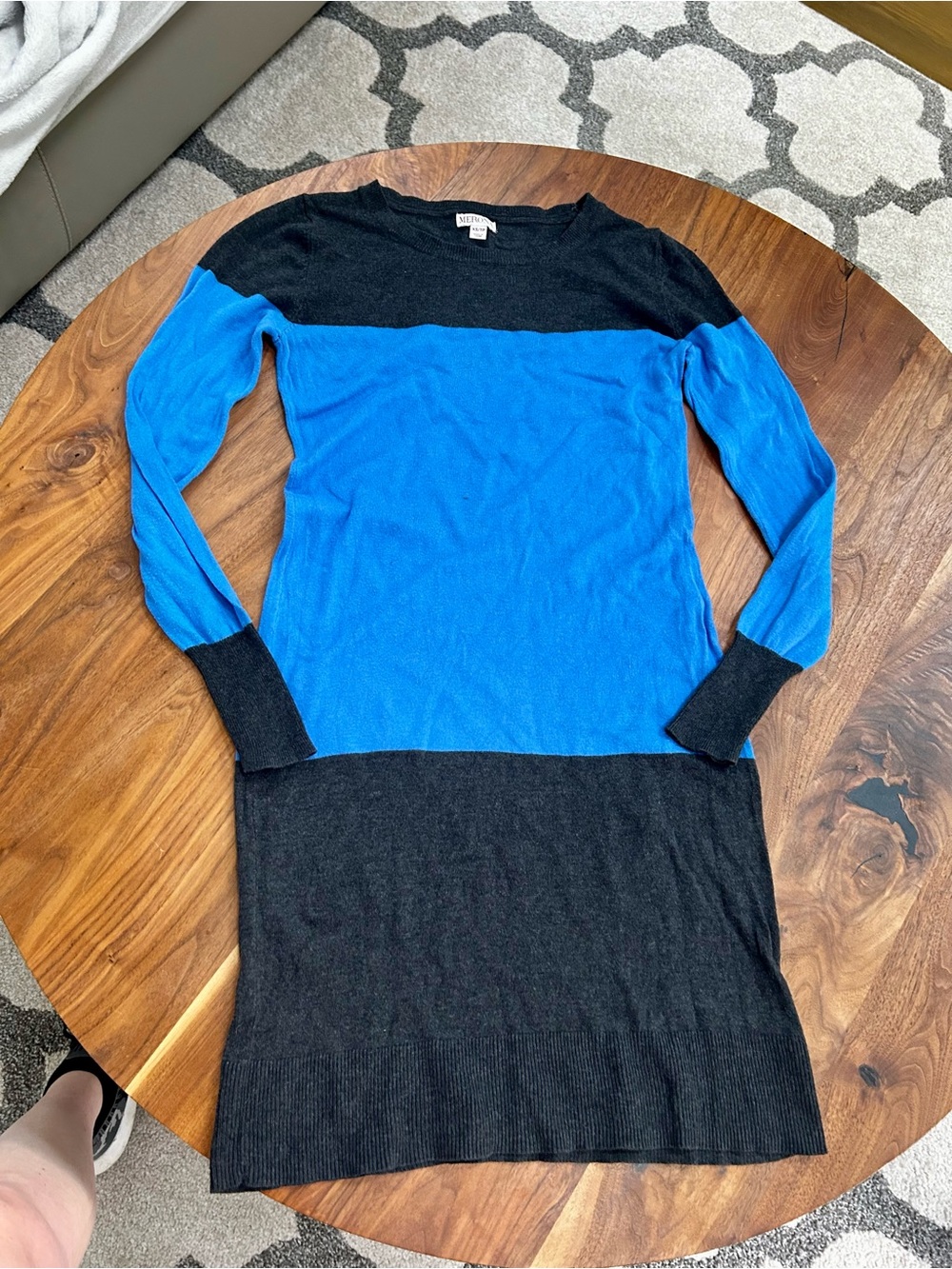 Merona Colorblock Blue and Black Long Sleeve Knit Dress